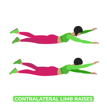 Femme faisant une élévation du membre controlatéral  Illustration