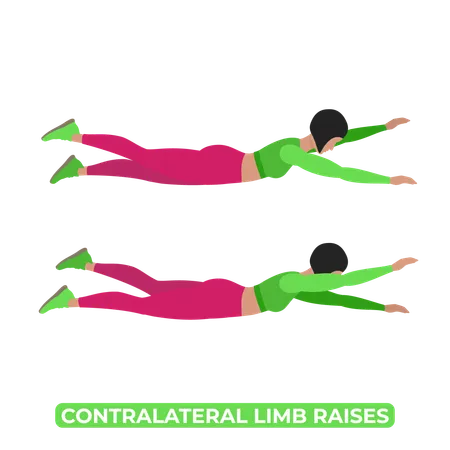 Femme faisant une élévation du membre controlatéral  Illustration