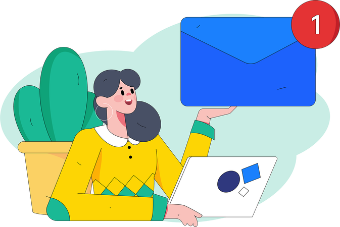 Femme faisant du marketing par courrier électronique  Illustration