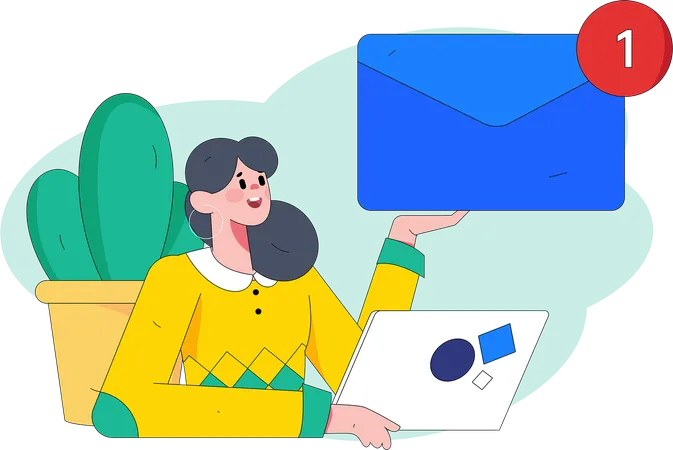 Femme faisant du marketing par courrier électronique  Illustration