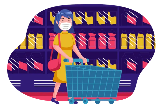 Femme faisant du shopping dans un magasin  Illustration