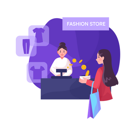 Femme faisant du shopping en utilisant la crypto  Illustration