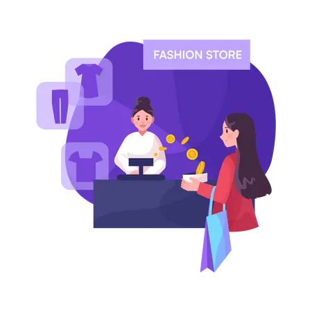 Femme faisant du shopping en utilisant la crypto  Illustration