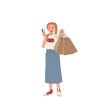 Femme faisant du shopping avec une carte  Illustration