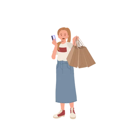 Femme faisant du shopping avec une carte  Illustration