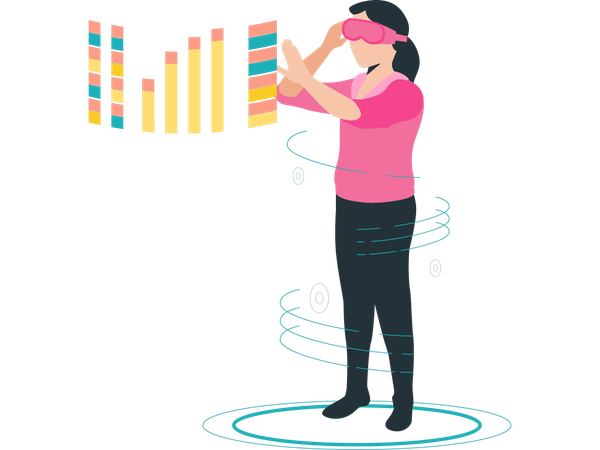 Femme effectuant une interaction en réalité virtuelle  Illustration