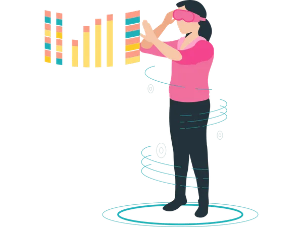 Femme effectuant une interaction en réalité virtuelle  Illustration