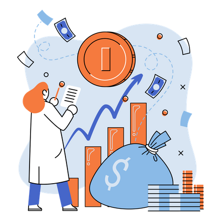 Femme faisant une analyse d'investissement  Illustration