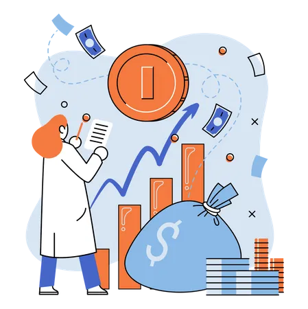 Femme faisant une analyse d'investissement  Illustration