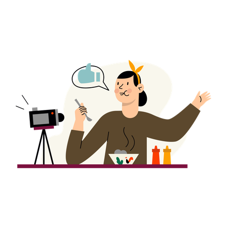 Femme faisant une vidéo de cuisine  Illustration