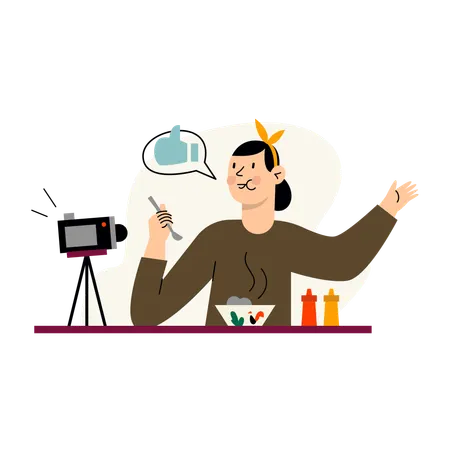 Femme faisant une vidéo de cuisine  Illustration