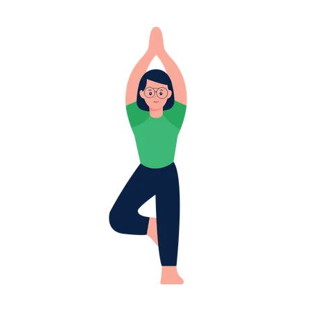 Femme faisant une pose de yoga sur l'arbre  Illustration