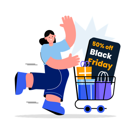 Femme faisant du shopping le Black Friday  Illustration