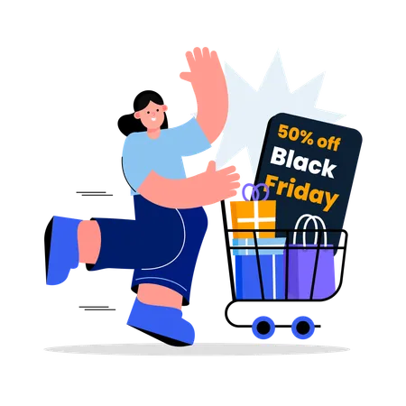 Femme faisant du shopping le Black Friday  Illustration