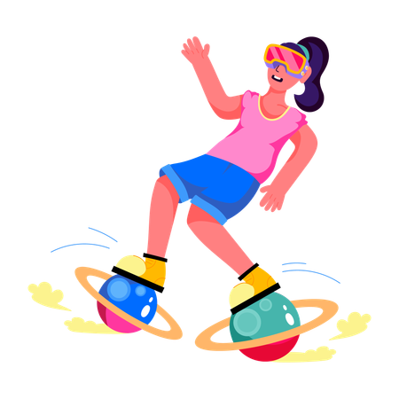 Femme faisant l'exploration spatiale VR  Illustration