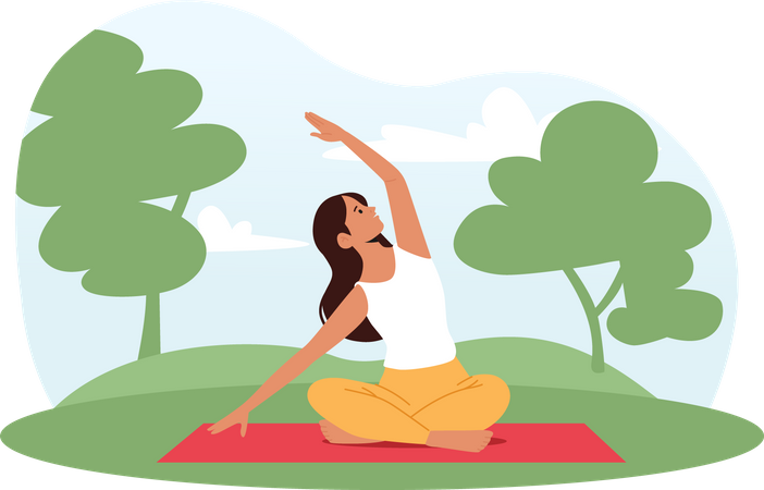 Femme faisant la pratique du yoga le matin  Illustration