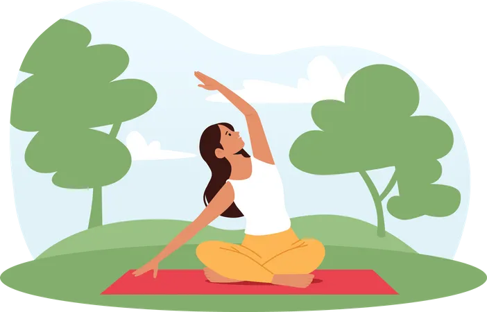 Femme faisant la pratique du yoga le matin  Illustration