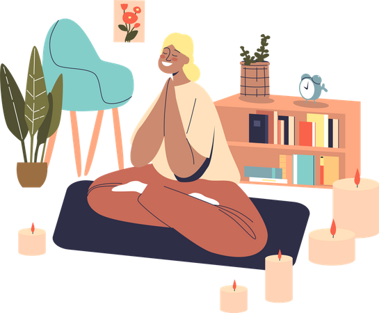 Femme faisant de la méditation à la maison  Illustration