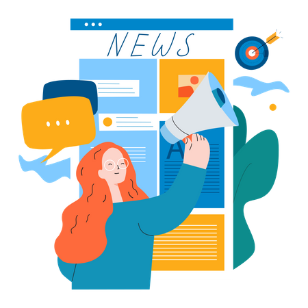 Femme faisant du marketing par newsletter  Illustration