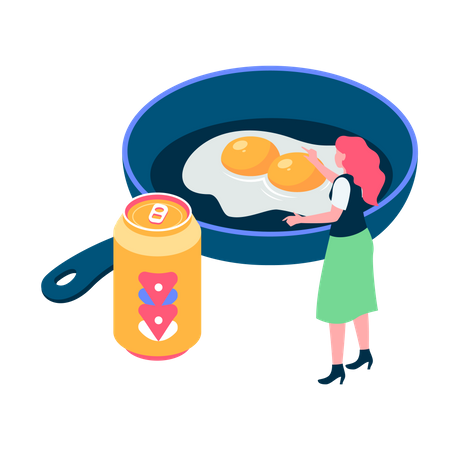 Femme faisant une omelette aux œufs  Illustration