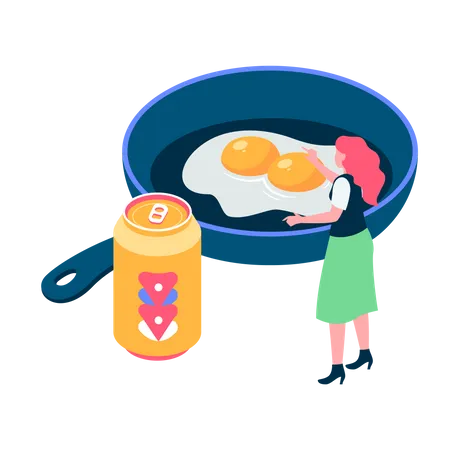 Femme faisant une omelette aux œufs  Illustration