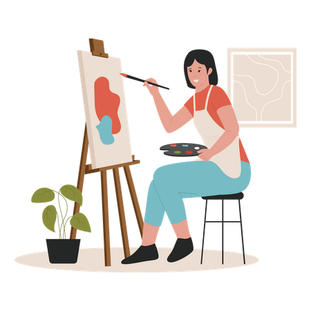 Femme faisant de la peinture sur toile  Illustration