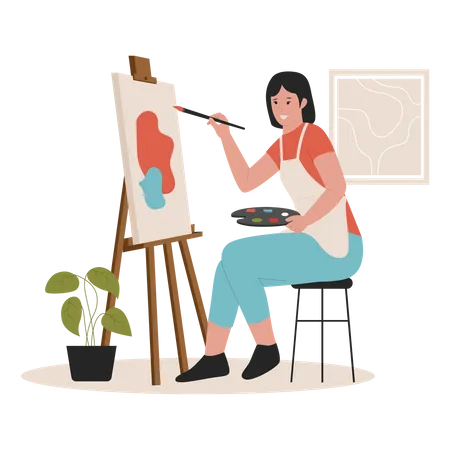 Femme faisant de la peinture sur toile  Illustration