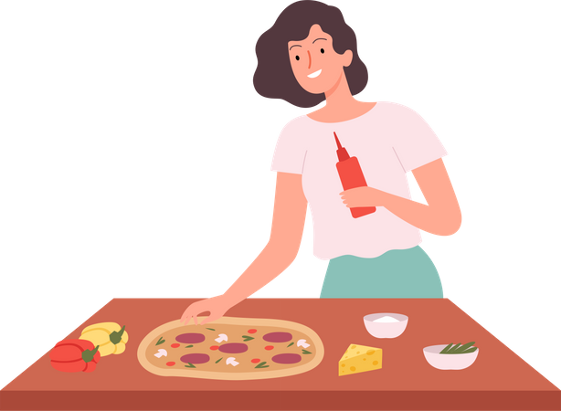 Femme faisant une pizza  Illustration