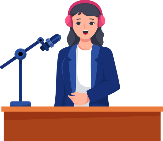 Femme faisant un podcast  Illustration