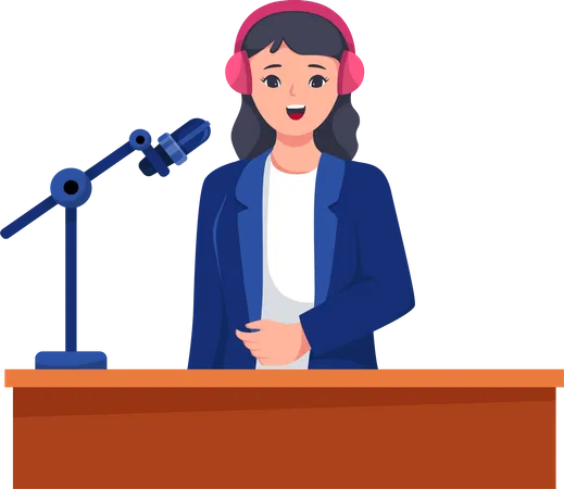 Femme faisant un podcast  Illustration