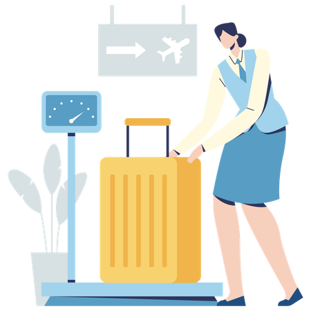 Femme faisant des bagages de poids à l'enregistrement à l'aéroport  Illustration