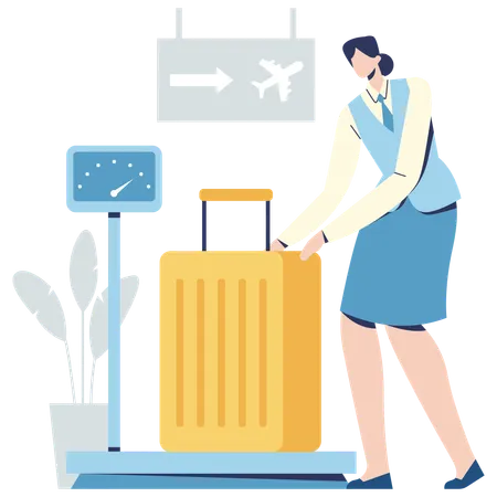 Femme faisant des bagages de poids à l'enregistrement à l'aéroport  Illustration