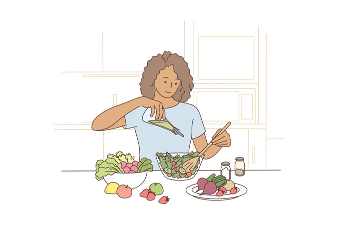 Femme faisant de la salade  Illustration