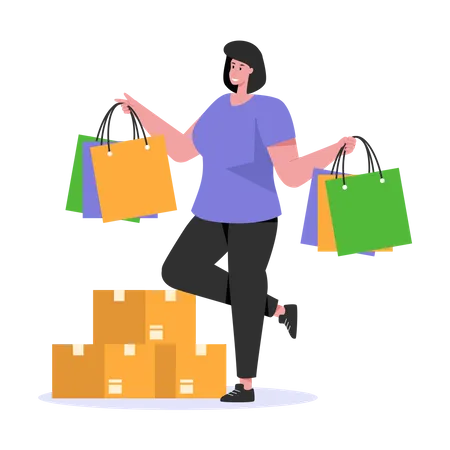 Femme faisant du shopping  Illustration