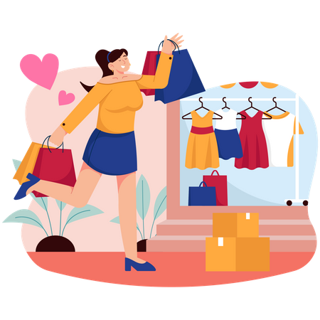 Femme faisant du shopping  イラスト