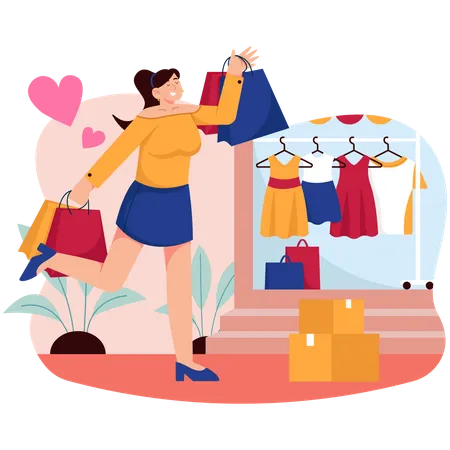 Femme faisant du shopping  イラスト