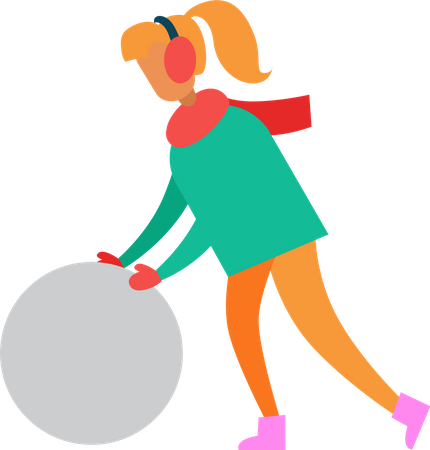 Femme faisant un bonhomme de neige à partir d'une boule de neige  Illustration