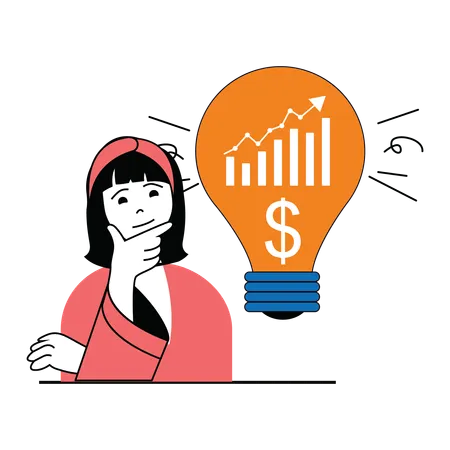 Femme faisant un brainstorming pour des idées de financement innovantes pour les entreprises  Illustration