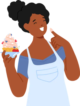 Femme préparant un dessert maison  Illustration