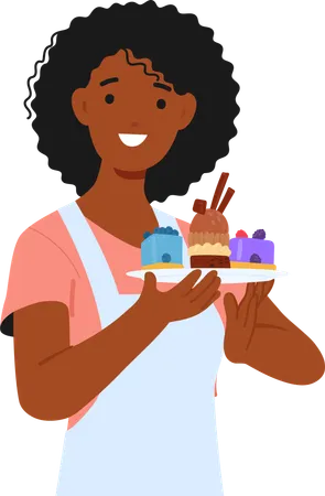 Femme préparant un dessert maison  Illustration