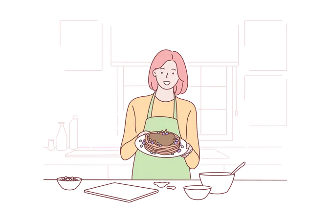 Femme faisant un gâteau  Illustration