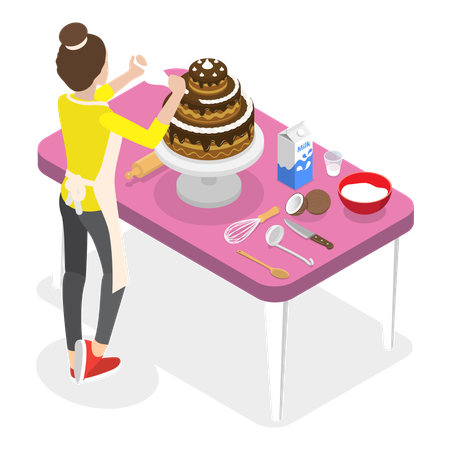 Femme faisant un gâteau  Illustration