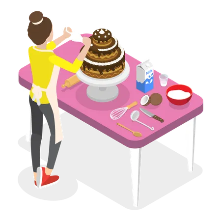 Femme faisant un gâteau  Illustration