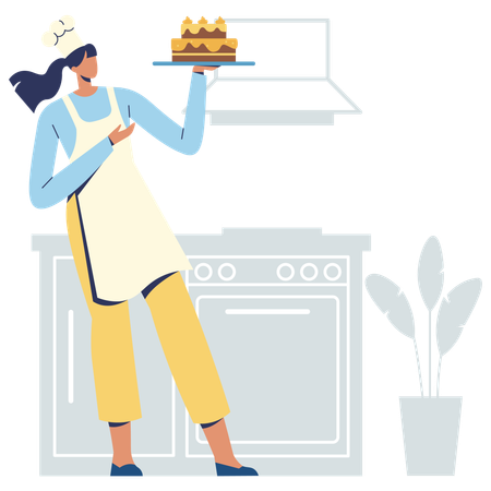 Femme faisant un gâteau  Illustration