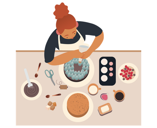 Femme faisant un gâteau  Illustration