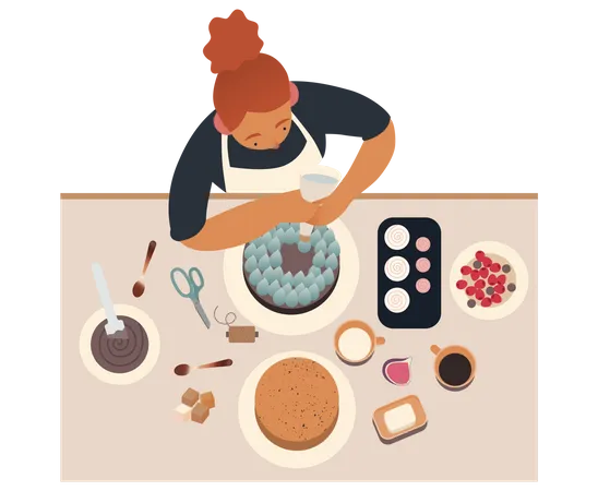 Femme faisant un gâteau  Illustration