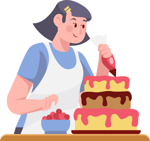 Femme faisant un gâteau  Illustration