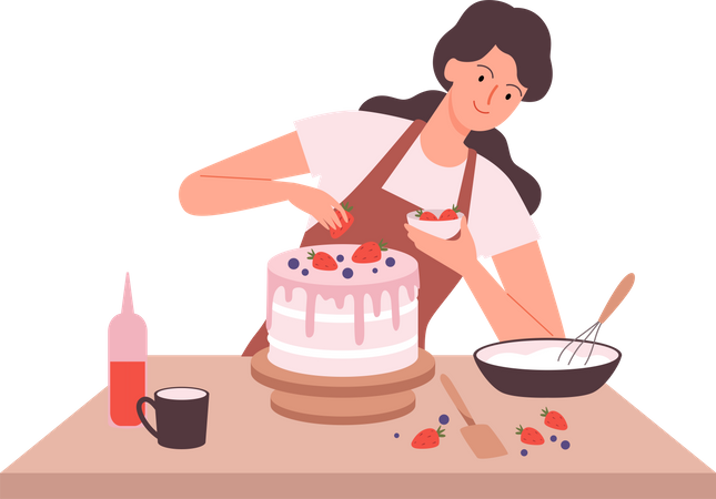 Femme faisant un gâteau  Illustration