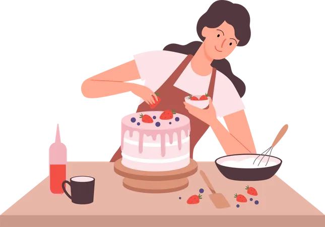 Femme faisant un gâteau  Illustration