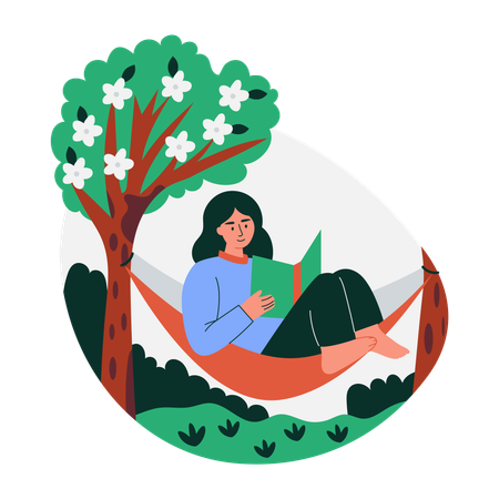 Femme lisant dans un hamac  Illustration